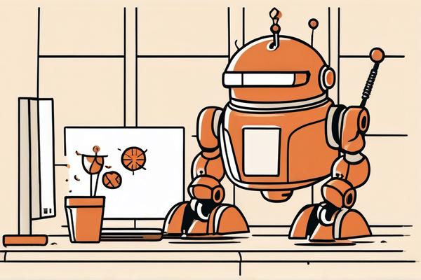 Illustration of AI maintenance — a robot arm tending to a website